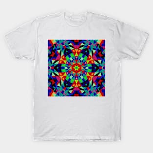 Retro Mandala Flower Green Red and Blue T-Shirt